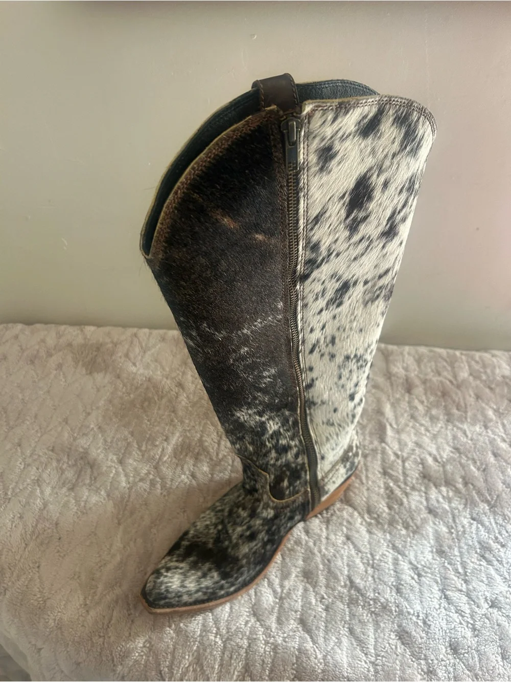 LIBERTY Black Two-Tone Cowhide Over-the-Knee Boots in Black, White & Brown